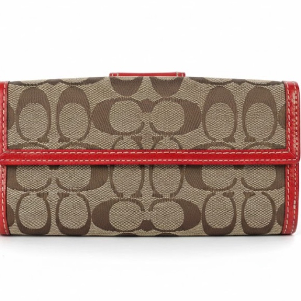 Vintage COACH Signature Turnlock Wallet Red Trim - Picture 2 of 4